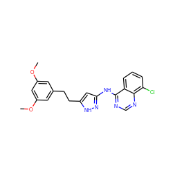 COc1cc(CCc2cc(Nc3ncnc4c(Cl)cccc34)n[nH]2)cc(OC)c1 ZINC000653842116