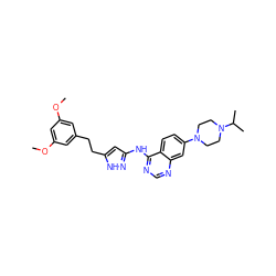 COc1cc(CCc2cc(Nc3ncnc4cc(N5CCN(C(C)C)CC5)ccc34)n[nH]2)cc(OC)c1 ZINC000653843494