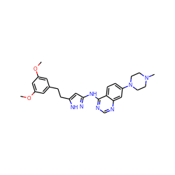 COc1cc(CCc2cc(Nc3ncnc4cc(N5CCN(C)CC5)ccc34)n[nH]2)cc(OC)c1 ZINC000653843533