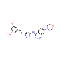 COc1cc(CCc2cc(Nc3ncnc4cc(N5CCOCC5)ccc34)n[nH]2)cc(OC)c1 ZINC000653850851