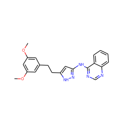 COc1cc(CCc2cc(Nc3ncnc4ccccc34)n[nH]2)cc(OC)c1 ZINC000653848304