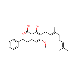 COc1cc(CCc2ccccc2)c(C(=O)O)c(O)c1C/C=C(\C)CCC=C(C)C ZINC000013358271