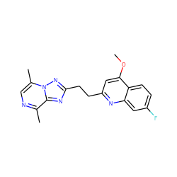 COc1cc(CCc2nc3c(C)ncc(C)n3n2)nc2cc(F)ccc12 ZINC000144518858