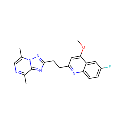 COc1cc(CCc2nc3c(C)ncc(C)n3n2)nc2ccc(F)cc12 ZINC000207587064