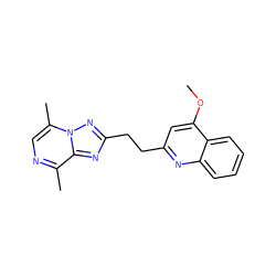 COc1cc(CCc2nc3c(C)ncc(C)n3n2)nc2ccccc12 ZINC000207591168