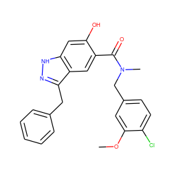 COc1cc(CN(C)C(=O)c2cc3c(Cc4ccccc4)n[nH]c3cc2O)ccc1Cl ZINC000084707049