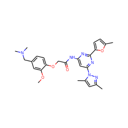 COc1cc(CN(C)C)ccc1OCC(=O)Nc1cc(-n2nc(C)cc2C)nc(-c2ccc(C)o2)n1 ZINC000029041704