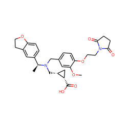 COc1cc(CN(C[C@@H]2C[C@@H]2C(=O)O)[C@@H](C)c2ccc3c(c2)CCO3)ccc1OCCN1C(=O)CCC1=O ZINC000217407004