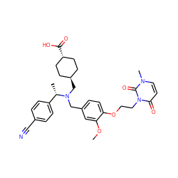 COc1cc(CN(C[C@H]2CC[C@H](C(=O)O)CC2)[C@@H](C)c2ccc(C#N)cc2)ccc1OCCn1c(=O)ccn(C)c1=O ZINC000473228757