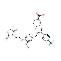 COc1cc(CN(C[C@H]2CC[C@H](C(=O)O)CC2)[C@@H](C)c2ccc(C(F)(F)F)cc2)ccc1OCCN1C(=O)CCC1=O ZINC000473233275
