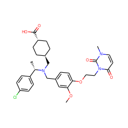 COc1cc(CN(C[C@H]2CC[C@H](C(=O)O)CC2)[C@@H](C)c2ccc(Cl)cc2)ccc1OCCn1c(=O)ccn(C)c1=O ZINC000473228793