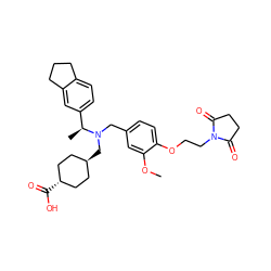 COc1cc(CN(C[C@H]2CC[C@H](C(=O)O)CC2)[C@@H](C)c2ccc3c(c2)CCC3)ccc1OCCN1C(=O)CCC1=O ZINC000473233295