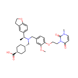 COc1cc(CN(C[C@H]2CC[C@H](C(=O)O)CC2)[C@@H](C)c2ccc3c(c2)CCO3)ccc1OCCn1c(=O)ccn(C)c1=O ZINC000473228796