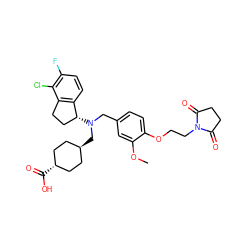 COc1cc(CN(C[C@H]2CC[C@H](C(=O)O)CC2)[C@@H]2CCc3c2ccc(F)c3Cl)ccc1OCCN1C(=O)CCC1=O ZINC000473220603