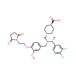 COc1cc(CN(C[C@H]2CC[C@H](C(=O)O)CC2)[C@H](C)c2ccc(Cl)c(F)c2)ccc1OCCN1C(=O)CCC1=O ZINC000473244444