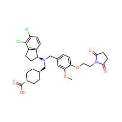 COc1cc(CN(C[C@H]2CC[C@H](C(=O)O)CC2)[C@H]2CCc3c2ccc(Cl)c3Cl)ccc1OCCN1C(=O)CCC1=O ZINC000473227509