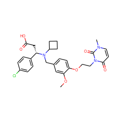 COc1cc(CN(C2CCC2)[C@@H](CC(=O)O)c2ccc(Cl)cc2)ccc1OCCn1c(=O)ccn(C)c1=O ZINC000225111722