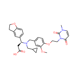 COc1cc(CN(CC2CC2)[C@@H](CC(=O)O)c2ccc3c(c2)CCO3)ccc1OCCn1c(=O)ccn(C)c1=O ZINC000225130119