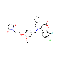 COc1cc(CN(CC2CCCC2)[C@@H](CC(=O)O)c2ccc(Cl)c(F)c2)ccc1OCCN1C(=O)CCC1=O ZINC000218121881