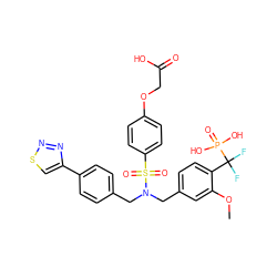 COc1cc(CN(Cc2ccc(-c3csnn3)cc2)S(=O)(=O)c2ccc(OCC(=O)O)cc2)ccc1C(F)(F)P(=O)(O)O ZINC000028527622