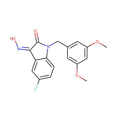 COc1cc(CN2C(=O)/C(=N\O)c3cc(F)ccc32)cc(OC)c1 ZINC000042990140