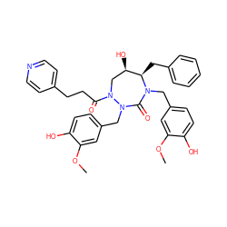 COc1cc(CN2C(=O)N(Cc3ccc(O)c(OC)c3)N(C(=O)CCc3ccncc3)C[C@@H](O)[C@H]2Cc2ccccc2)ccc1O ZINC000028530294