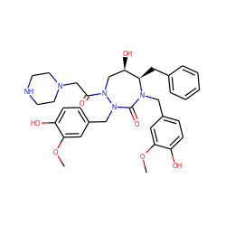 COc1cc(CN2C(=O)N(Cc3ccc(O)c(OC)c3)N(C(=O)CN3CCNCC3)C[C@@H](O)[C@H]2Cc2ccccc2)ccc1O ZINC000028530340