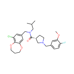 COc1cc(CN2CC[C@@H](C(=O)N(Cc3cc(Cl)c4c(c3)OCCCO4)CC(C)C)C2)ccc1F ZINC000114098355