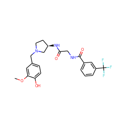 COc1cc(CN2CC[C@@H](NC(=O)CNC(=O)c3cccc(C(F)(F)F)c3)C2)ccc1O ZINC000029125899