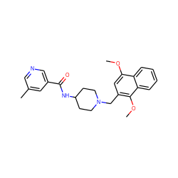 COc1cc(CN2CCC(NC(=O)c3cncc(C)c3)CC2)c(OC)c2ccccc12 ZINC000028861878