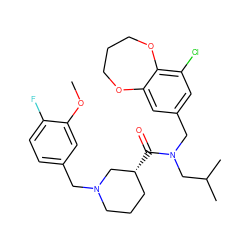 COc1cc(CN2CCC[C@@H](C(=O)N(Cc3cc(Cl)c4c(c3)OCCCO4)CC(C)C)C2)ccc1F ZINC000114099875