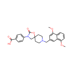 COc1cc(CN2CCC3(CC2)CN(c2ccc(C(=O)O)cc2)C(=O)O3)cc2c(OC)cccc12 ZINC000114355669