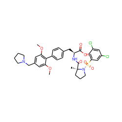 COc1cc(CN2CCCC2)cc(OC)c1-c1ccc(C[C@H](NC(=O)[C@]2(C)CCCN2S(=O)(=O)c2cc(Cl)cc(Cl)c2)C(=O)O)cc1 ZINC000029545701