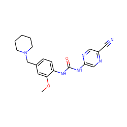 COc1cc(CN2CCCCC2)ccc1NC(=O)Nc1cnc(C#N)cn1 ZINC000014956210