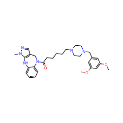 COc1cc(CN2CCN(CCCCCC(=O)N3Cc4cnn(C)c4Nc4ccccc43)CC2)cc(OC)c1 ZINC000653696824