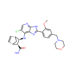 COc1cc(CN2CCOCC2)ccc1-c1nc2c(N[C@H]3[C@@H](C(N)=O)[C@@H]4C=C[C@H]3C4)c(Cl)cnc2[nH]1 ZINC000147520008