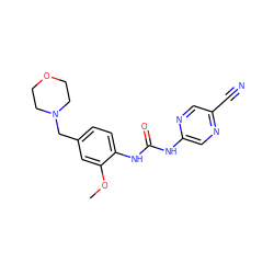 COc1cc(CN2CCOCC2)ccc1NC(=O)Nc1cnc(C#N)cn1 ZINC000014956214