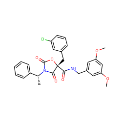 COc1cc(CNC(=O)[C@@]2(Cc3cccc(Cl)c3)OC(=O)N([C@H](C)c3ccccc3)C2=O)cc(OC)c1 ZINC000096273448