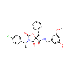 COc1cc(CNC(=O)[C@@]2(Cc3ccccc3)OC(=O)N([C@H](C)c3ccc(Cl)cc3)C2=O)cc(OC)c1 ZINC000096273440