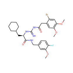 COc1cc(CNC(=O)[C@@H](CC2CCCCC2)NC(=N)NC(=O)Cc2cc(OC)c(OC)cc2Br)ccc1F ZINC000146174052