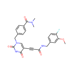 COc1cc(CNC(=O)C#Cc2cn(Cc3ccc(C(=O)N(C)C)cc3)c(=O)[nH]c2=O)ccc1F ZINC001772651122