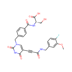 COc1cc(CNC(=O)C#Cc2cn(Cc3ccc(C(=O)N[C@@H](CO)C(=O)O)cc3)c(=O)[nH]c2=O)ccc1F ZINC001772648791