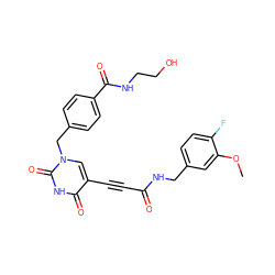 COc1cc(CNC(=O)C#Cc2cn(Cc3ccc(C(=O)NCCO)cc3)c(=O)[nH]c2=O)ccc1F ZINC001772637830