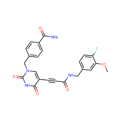 COc1cc(CNC(=O)C#Cc2cn(Cc3ccc(C(N)=O)cc3)c(=O)[nH]c2=O)ccc1F ZINC001772641866