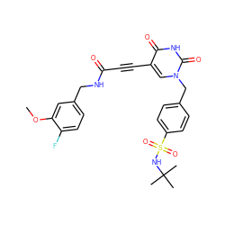 COc1cc(CNC(=O)C#Cc2cn(Cc3ccc(S(=O)(=O)NC(C)(C)C)cc3)c(=O)[nH]c2=O)ccc1F ZINC001772650905