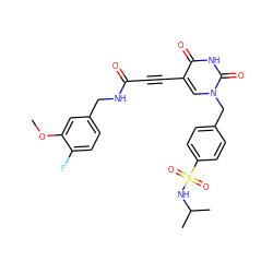 COc1cc(CNC(=O)C#Cc2cn(Cc3ccc(S(=O)(=O)NC(C)C)cc3)c(=O)[nH]c2=O)ccc1F ZINC001772609598