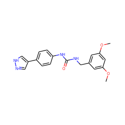 COc1cc(CNC(=O)Nc2ccc(-c3cn[nH]c3)cc2)cc(OC)c1 ZINC000095591227