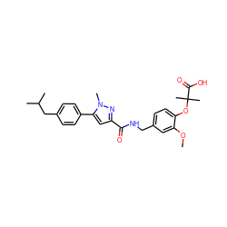 COc1cc(CNC(=O)c2cc(-c3ccc(CC(C)C)cc3)n(C)n2)ccc1OC(C)(C)C(=O)O ZINC000040899427