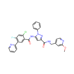 COc1cc(CNC(=O)c2cc(NC(=O)c3cc(-c4ccccn4)c(F)cc3Cl)n(-c3ccccc3)n2)ccn1 ZINC001772579697