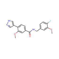 COc1cc(CNC(=O)c2ccc(-c3cn[nH]c3)c(OC)c2)ccc1F ZINC001772638570